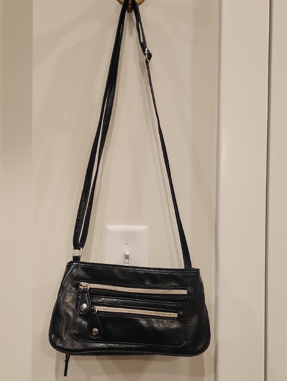 Elegant Black Leatherette Crossbody Bag
